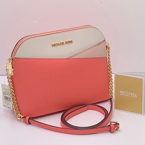 Michael Kors Jet Set Travel Medium Logo Dome Crossbody Grapefruit Multi Color - Picture 3 of 16